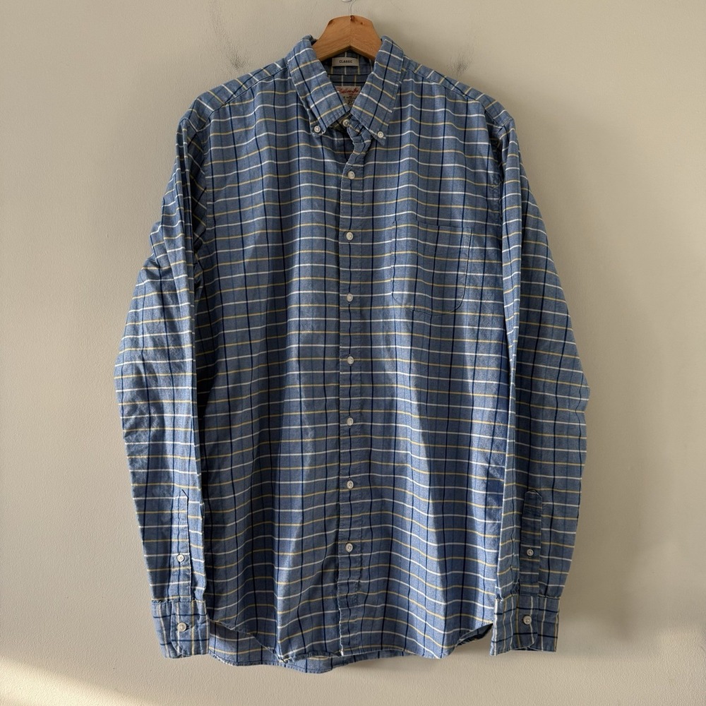 J Crew Broken In Oxford Shirt Mens LT Cotton Plaid Office Preppy Academic Blue